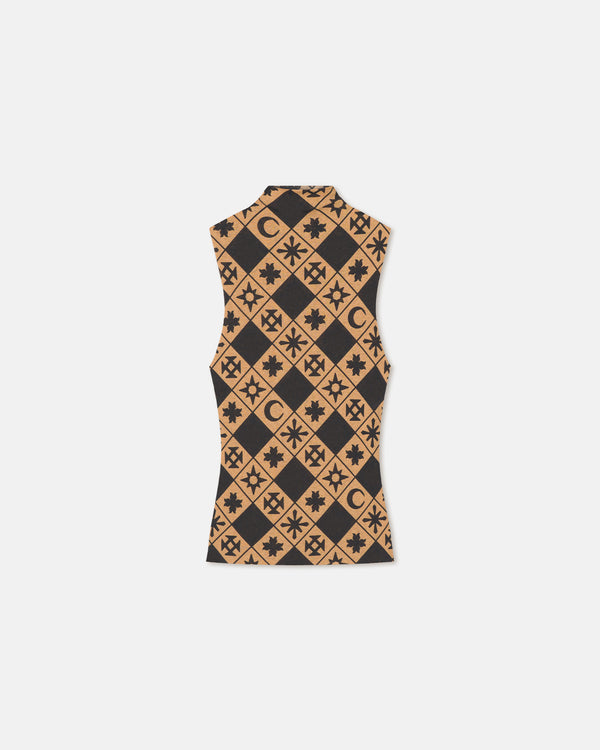 Nanushka Annyka - Printed Mesh Jersey Top - Symbol Tile Oak