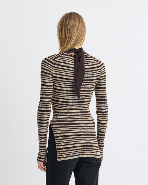 Nanushka Arella - Fine Merino Rib Long Sleeved Top - Black/Brown/Green Stripe