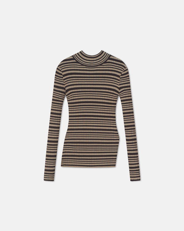 nanushka Arella - Fine Merino Rib Long Sleeved Top - Black/Brown/Green Stripe