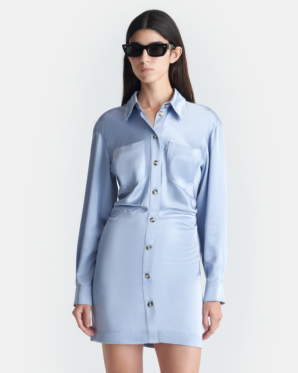 Nanushka Arona - Draped Slip Satin Mini Dress - Ice Blue