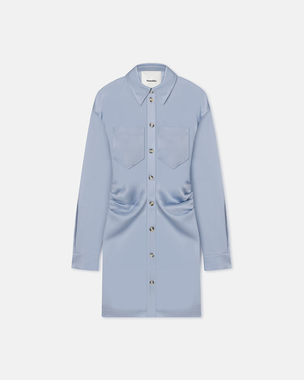 Nanushka Arona - Draped Slip Satin Mini Dress - Ice Blue