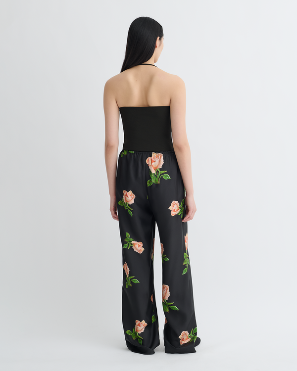 Nanushka Arvenn - Printed Silk Twill Pants - Off Black/Roses