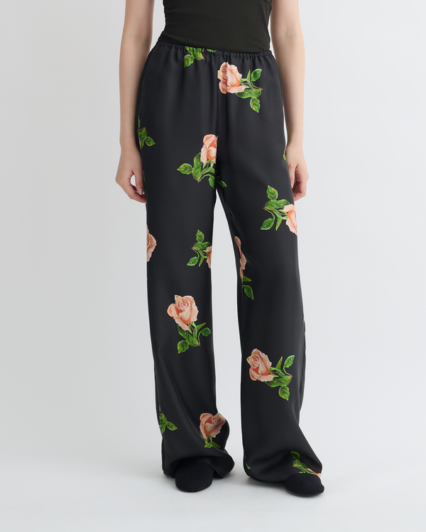 Nanushka Arvenn - Printed Silk Twill Pants - Off Black/Roses
