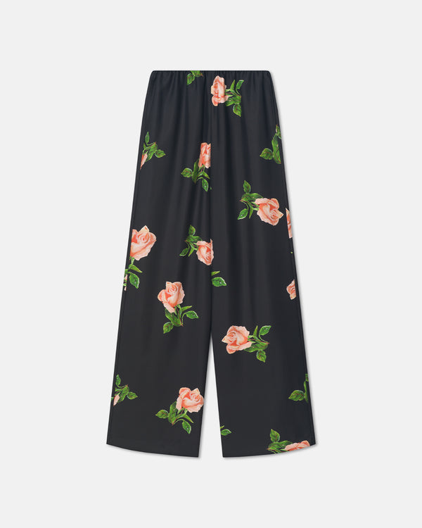 Nanushka Arvenn - Printed Silk Twill Pants - Off Black/Roses