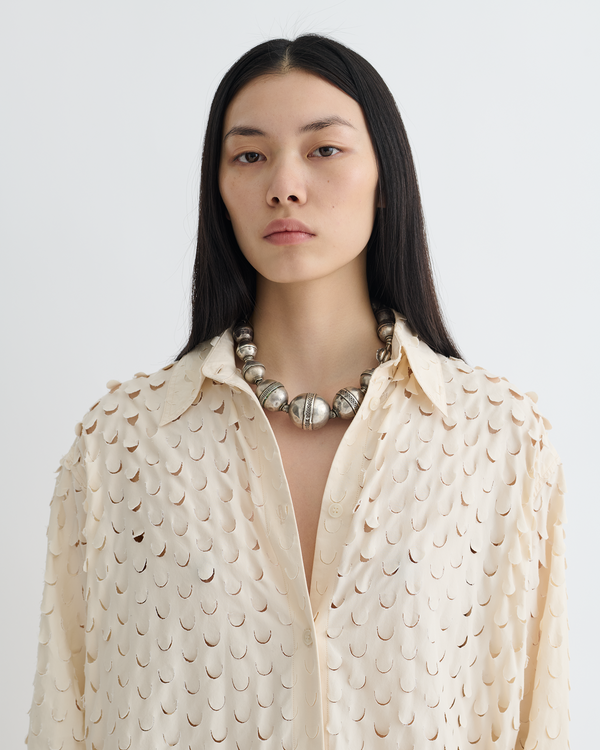 Nanushka Brizo - Laser-Cut Heavy Poplin Shirt Dress - Creme