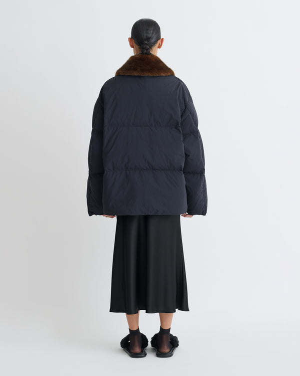 Nanushka Camey - Light Nylon/Faux Fur Jacket - Black/Dark Brown