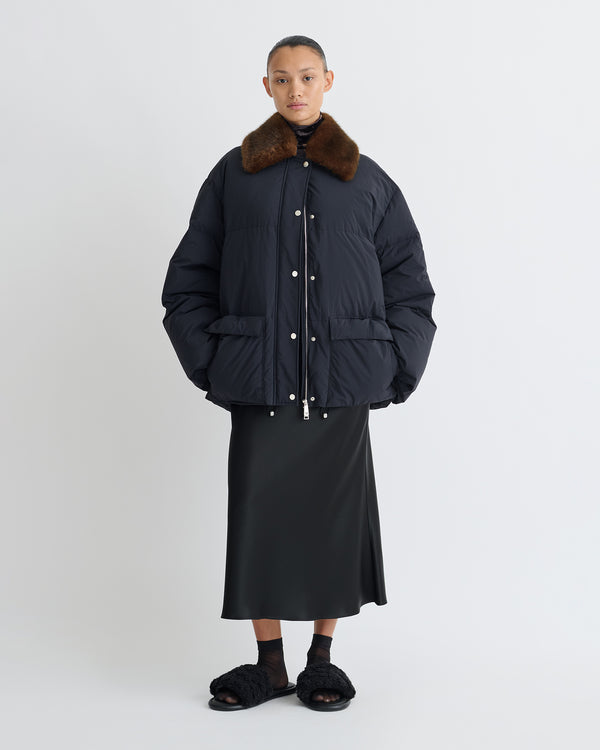 Nanushka Camey - Light Nylon/Faux Fur Jacket - Black/Dark Brown