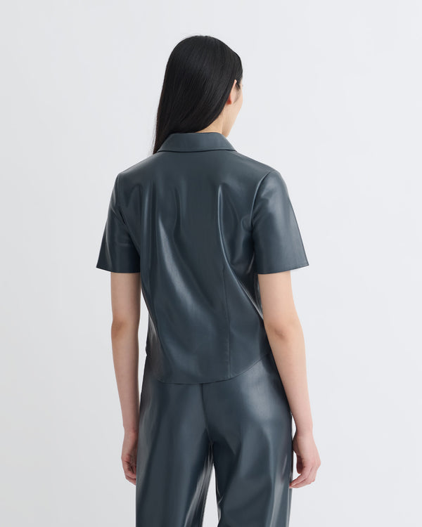 Nanushka Clare - Okobor™Alt-Leather Shirt - Steel Blue