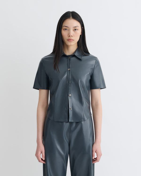 nanushka Clare - Okobor™Alt-Leather Shirt - Steel Blue