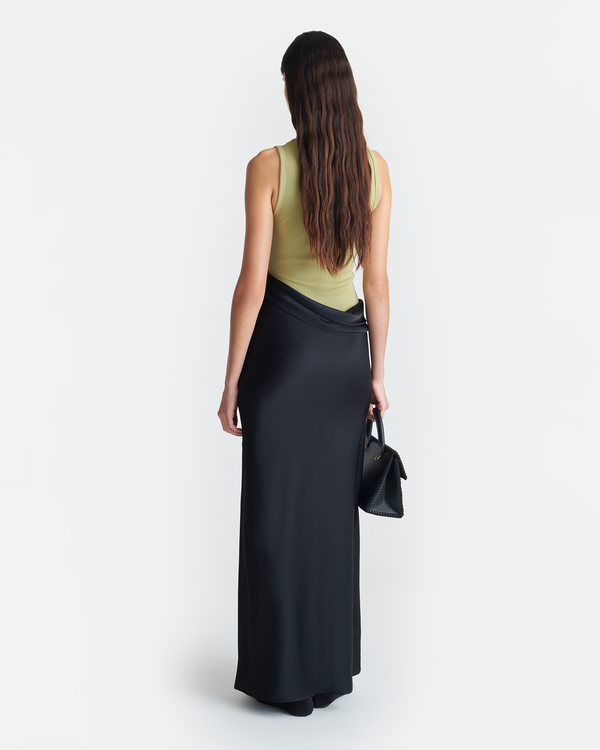 Nanushka Cobee - Ribbed Jersey And Slip Satin Dress - Black/Olive Green