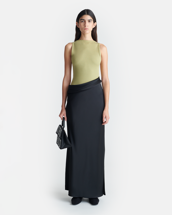 nanushka Cobee - Ribbed Jersey and Slip Satin Dress - Black/Olive Green