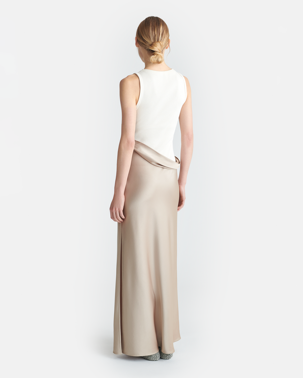 Nanushka Cobee - Ribbed Jersey And Slip Satin Dress - Dune/Creme