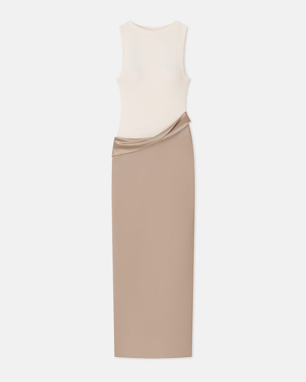 Nanushka Cobee - Ribbed Jersey And Slip Satin Dress - Dune/Creme
