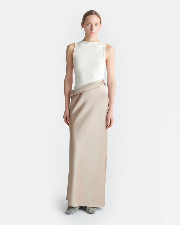 nanushka Cobee - Ribbed Jersey and Slip Satin Dress - Dune/Creme