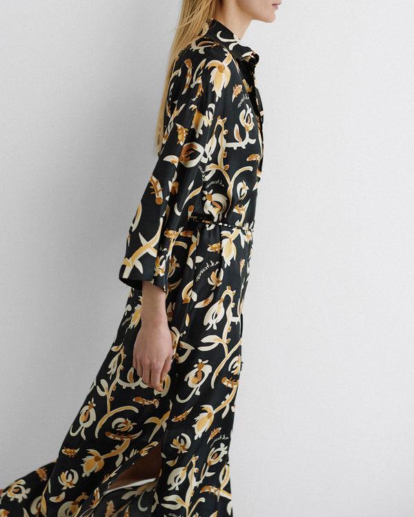 Nanushka Damala - Printed Silk Twill Shirt Dress - Black Floral