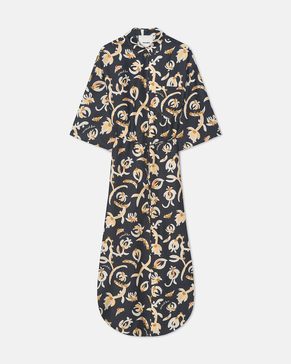Nanushka Damala - Printed Silk Twill Shirt Dress - Black Floral