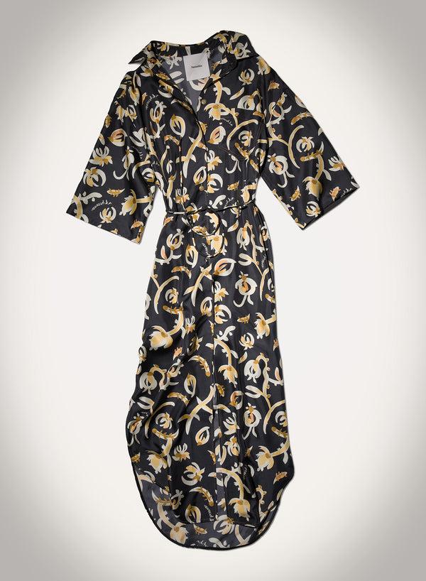 nanushka Damala - Printed Silk Twill Shirt Dress - Black Floral
