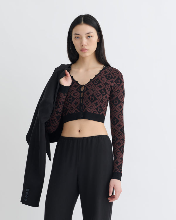 Nanushka Dovie - Cropped Cardigan - Symbol Tile Mahogany