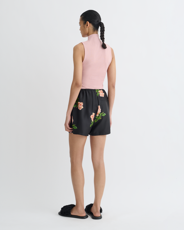 Nanushka Dylla - Printed Tailored Silk Twill Shorts - Off Black/Roses