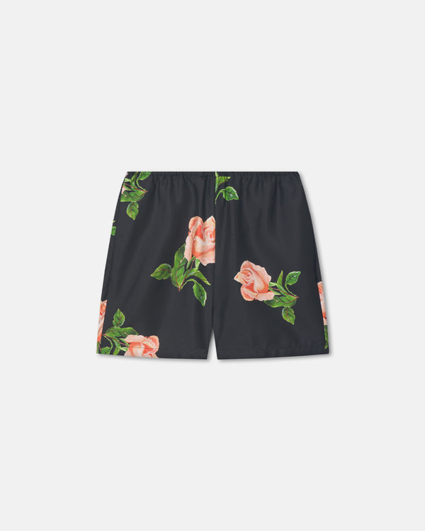 Nanushka Dylla - Printed Tailored Silk Twill Shorts - Off Black/Roses