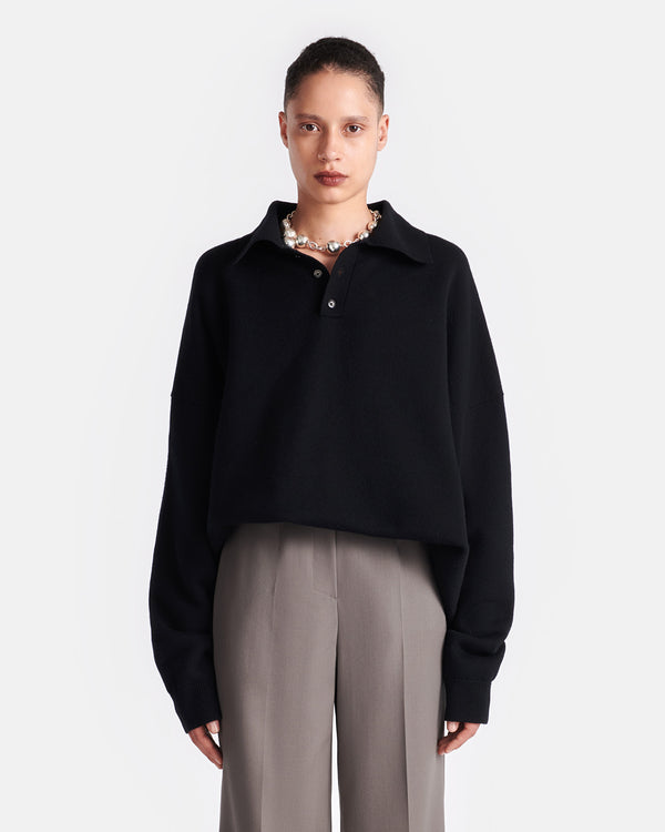 Nanushka Elieke - Plush Cashmere Polo-Neck Sweater - Black
