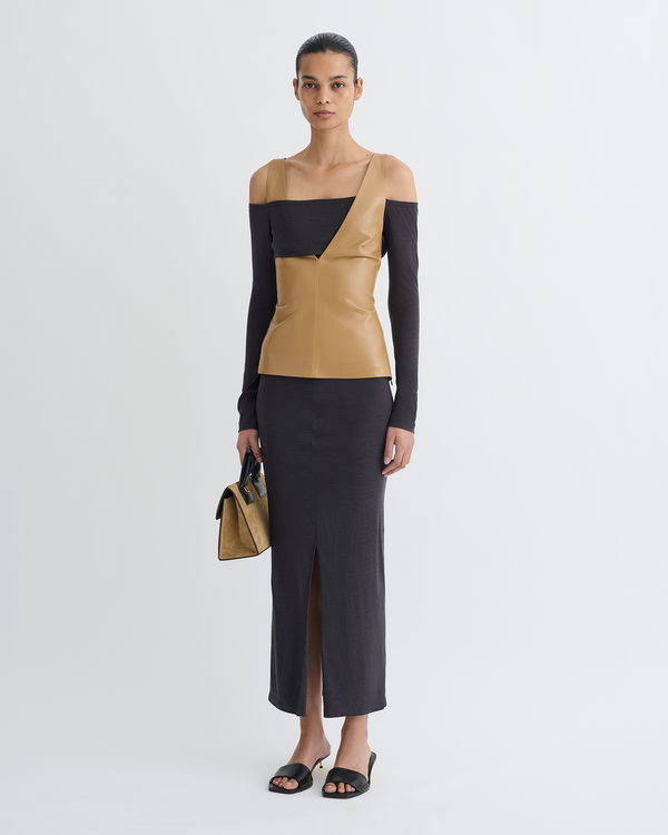 Nanushka Ferr - Wool Jersey And Okobor™ Alt-Leather Top - Oak/Grey