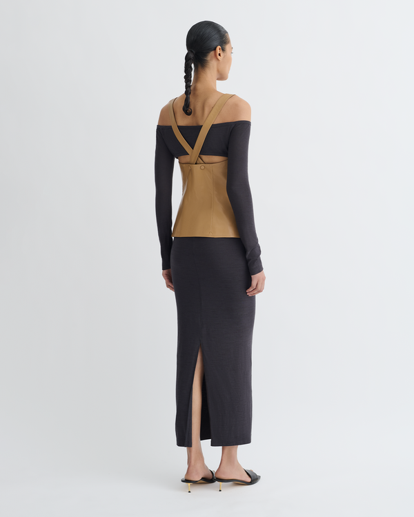 Nanushka Ferr - Wool Jersey And Okobor™ Alt-Leather Top - Oak/Grey