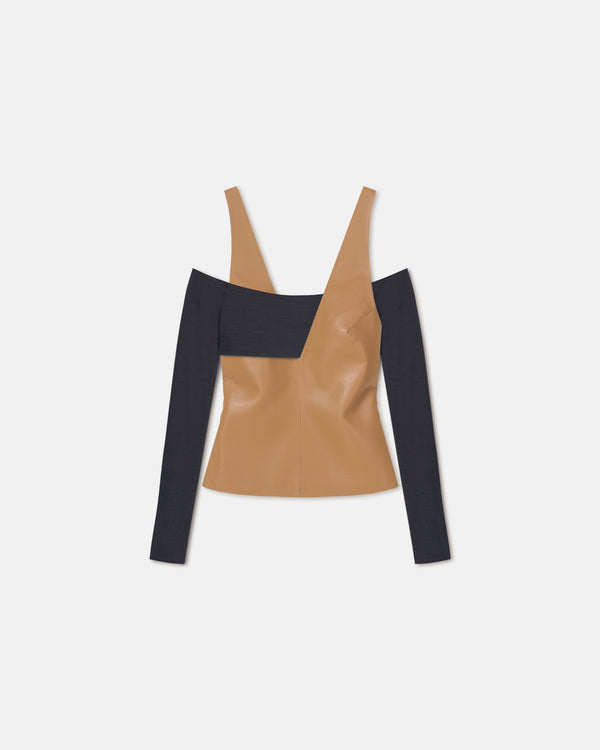 Nanushka Ferr - Wool Jersey And Okobor™ Alt-Leather Top - Oak/Grey