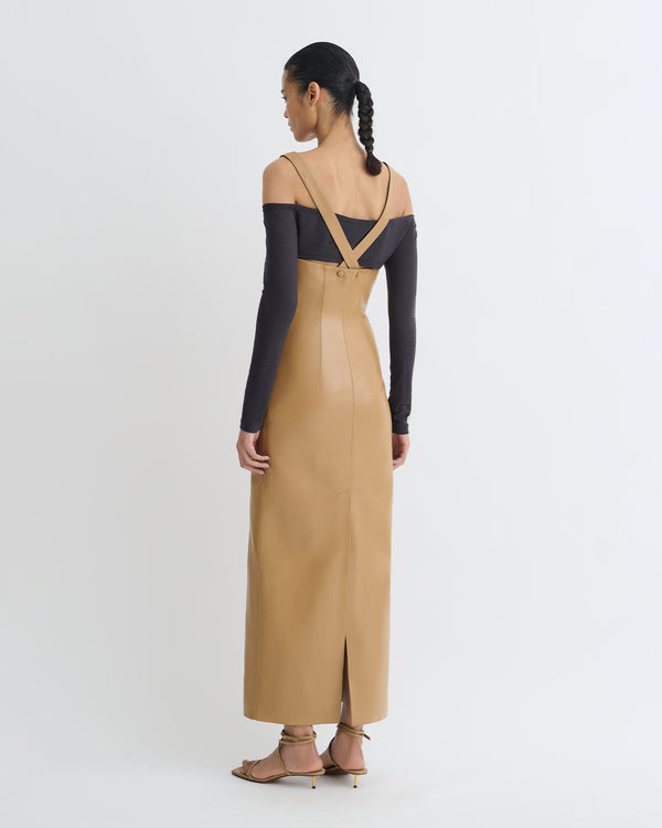 Nanushka Ferriti - Okobor™ Alt-Leather Midi Dress - Oak/Grey