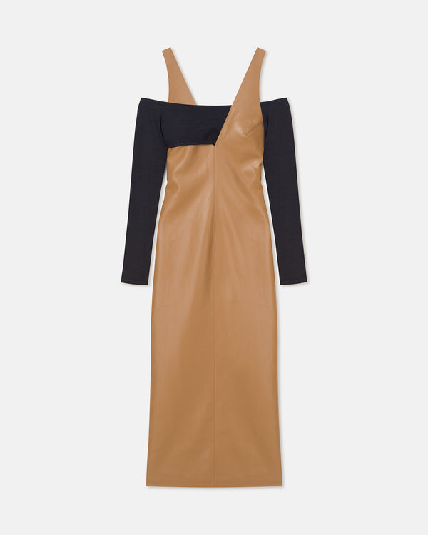Nanushka Ferriti - Okobor™ Alt-Leather Midi Dress - Oak/Grey