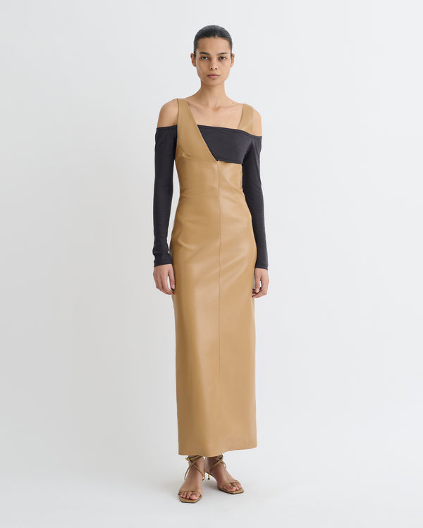 nanushka Ferriti - Okobor™ Alt-Leather Midi Dress - Oak/Grey