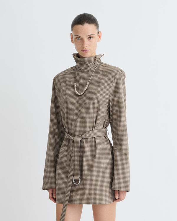 Nanushka Geradine - Checked Shirting Mini Dress - Brown/Creme