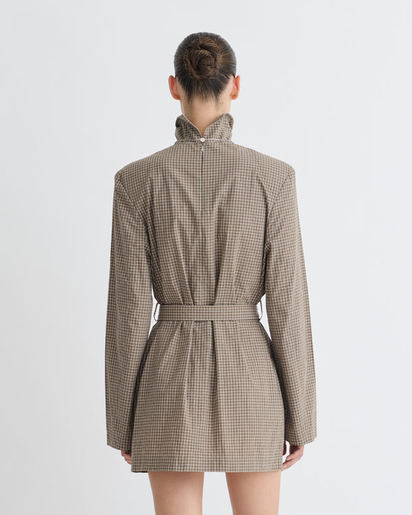 Nanushka Geradine - Checked Shirting Mini Dress - Brown/Creme