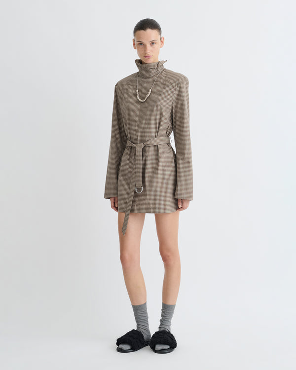 Nanushka Geradine - Checked Shirting Mini Dress - Brown/Creme