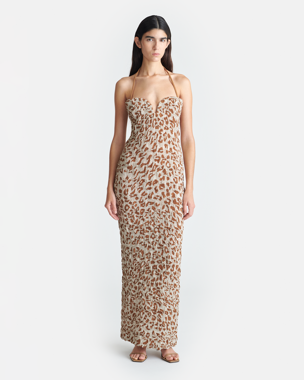 nanushka Haylen - Seersucker Cotton Voile Midi Dress - Ocelot
