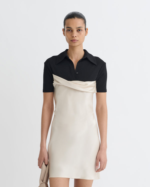 Nanushka Heceta - Mesh Jersey And Slip Satin Mini Dress - Creme/Black