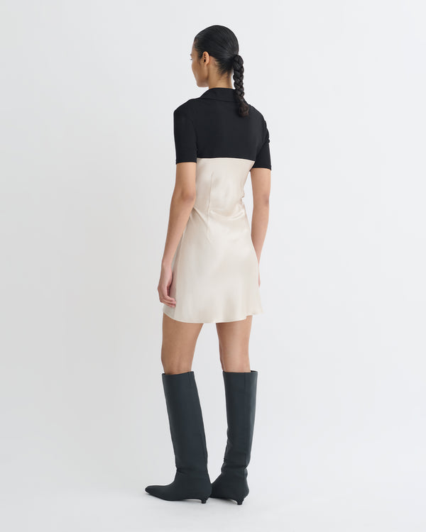 Nanushka Heceta - Mesh Jersey And Slip Satin Mini Dress - Creme/Black