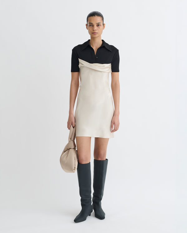 nanushka Heceta - Mesh Jersey and Slip Satin Mini Dress - Creme/Black