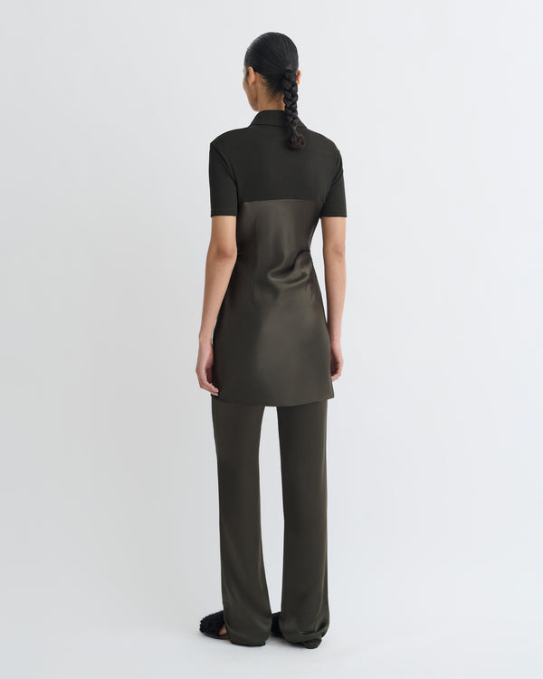 Nanushka Heceta - Mesh Jersey And Slip Satin Mini Dress - Dark Green/Anthracite