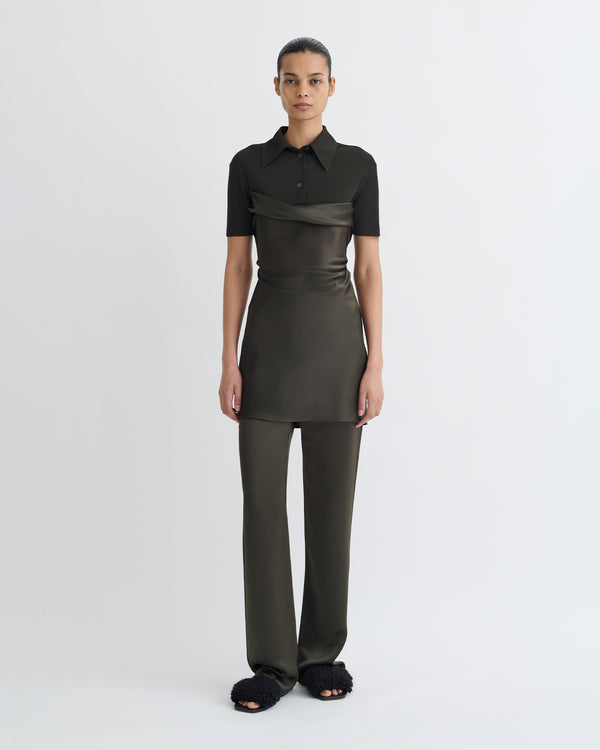 nanushka Heceta - Mesh Jersey and Slip Satin Mini Dress - Dark Green/Anthracite