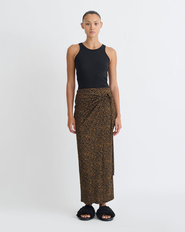 Nanushka Inaya - Printed Mesh-Jersey Midi Skirt - Brown Ocelot