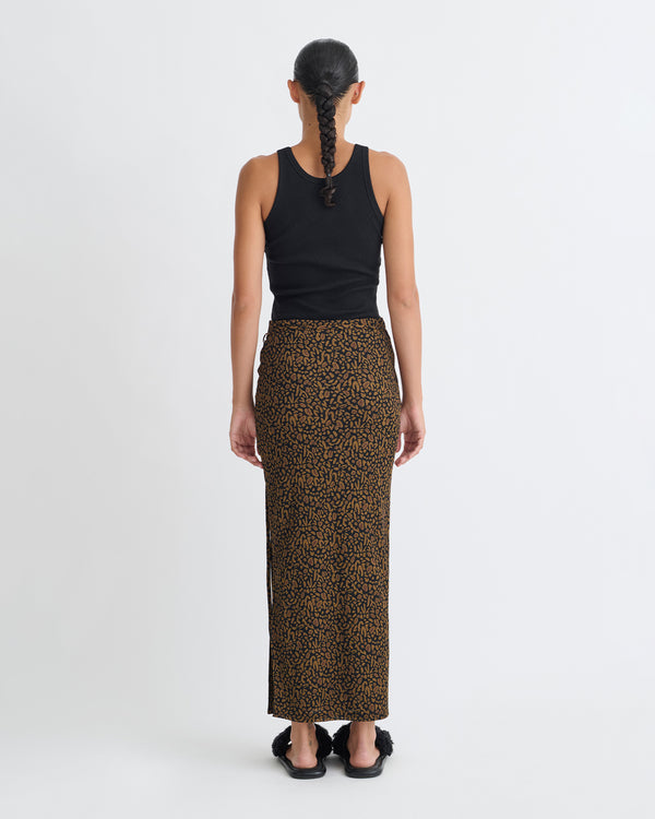 Nanushka Inaya - Printed Mesh-Jersey Midi Skirt - Brown Ocelot
