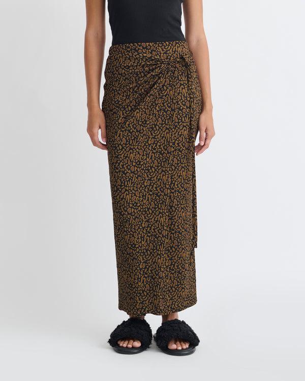 Nanushka Inaya - Printed Mesh-Jersey Midi Skirt - Brown Ocelot
