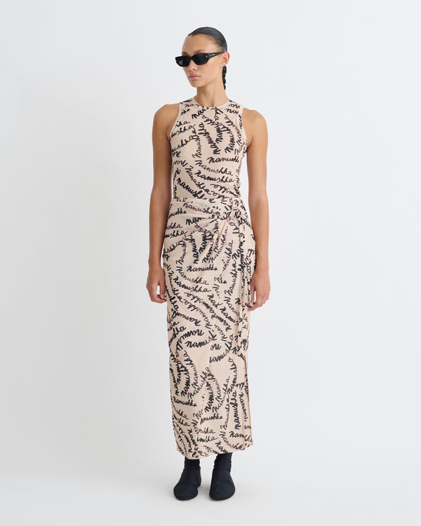 Nanushka Inaya - Printed Mesh-Jersey Midi Skirt - Crème Scribble Logo