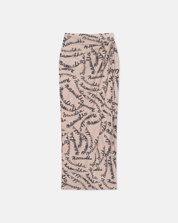 nanushka Inaya - Printed Mesh-Jersey Midi Skirt - Crème Scribble Logo