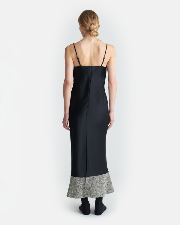 Nanushka Ineke - Slip Satin And Loopback Cotton Dress - Black/Mouline