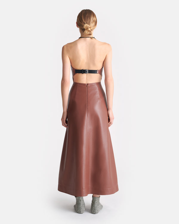 Nanushka Iwona - Okobor™ Alt-Leather Midi Dress - Henna/Black