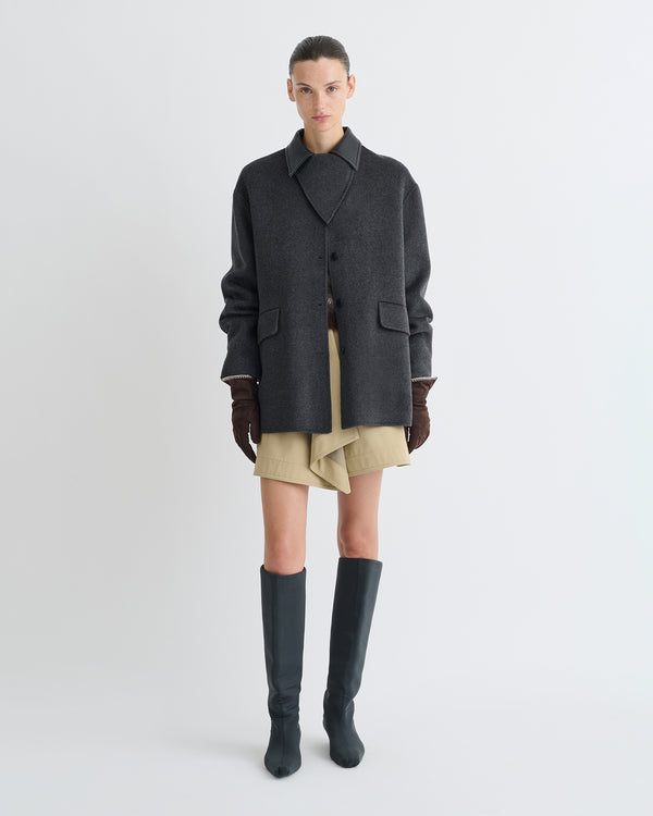 Nanushka Jada - Double Wool/Regen Leather Jacket - Grey Melange/Black