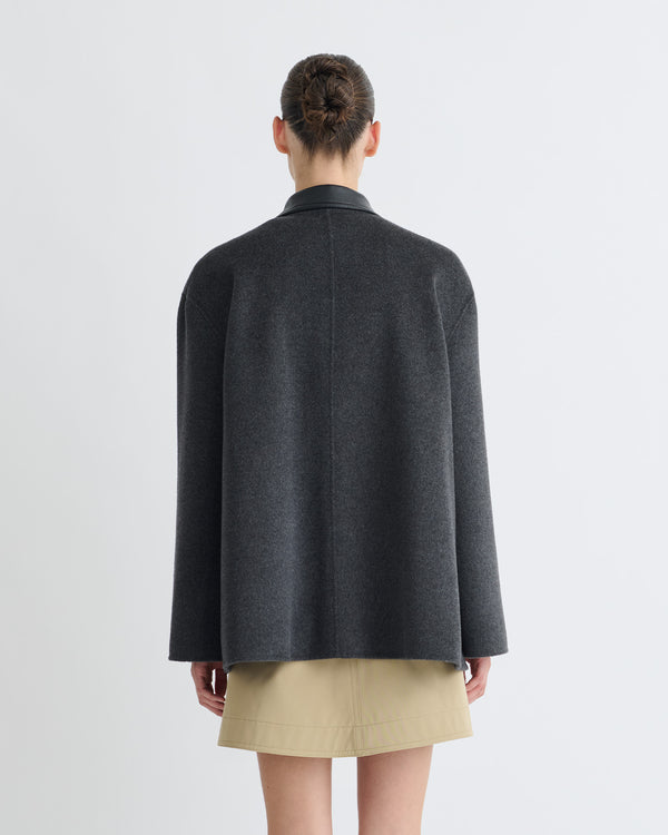 Nanushka Jada - Double Wool/Regen Leather Jacket - Grey Melange/Black