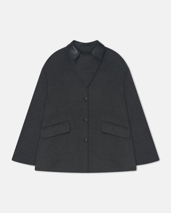 nanushka Jada - Double Wool/Regen Leather Jacket - Grey Melange/Black